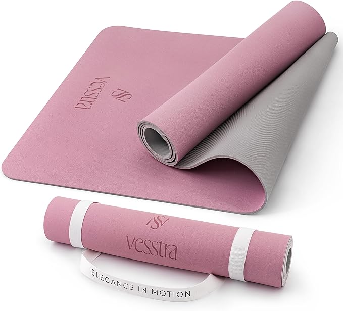 Vesstra Premium Yoga Mat – 4mm I Sweat-Activated Non-Slip PU Grip I Natural Rubber Base for Yoga, Pilates and Fitness