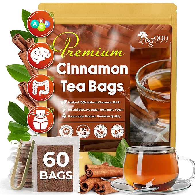TOG999, Premium 60 Tea Bags - Special Cinnamon Tea, 100% Natural & Pure, Herbal Tea. Cinnamon Stick Herbal Spice Tea. No Sugar, No Caffeine, No Gluten, Vegan.