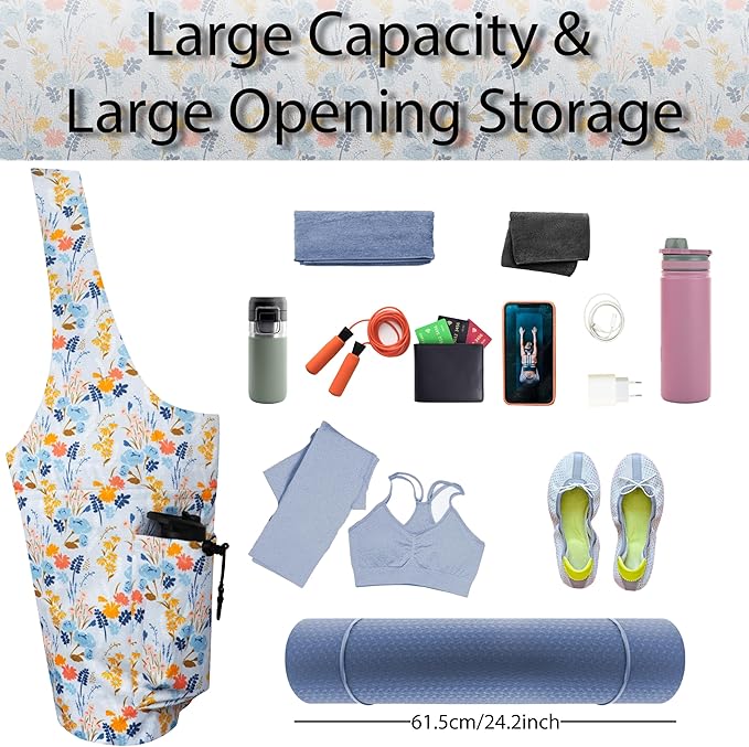 jswuffx Yoga Mat Bag Yoga Tote Bag with Large Waterproof Zipper Pocket and Drawstring Pocket Yoga Mat Bag Carrier Fit Most Size Mats and All You Stuff