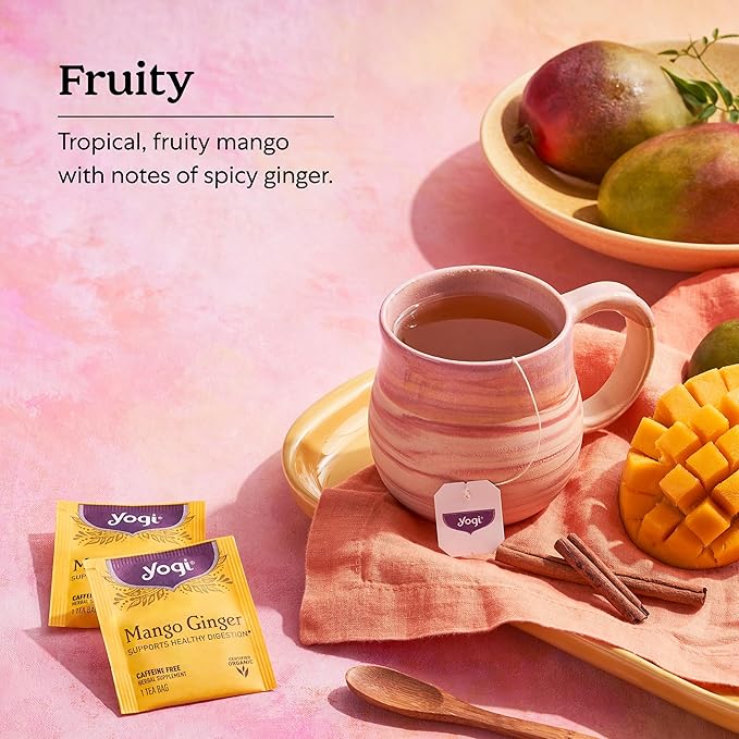 Yogi Tea Mango Ginger Tea - 16 Tea Bags per Pack (6 Packs) - Organic Ginger Root Tea to Support Healthy Digestion - Contains Antioxidants - Includes Cinnamon Bark, Rooibos Leaf, Mango Flavor & More