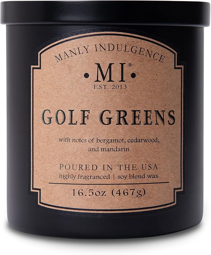 Manly Indulgence Golf Greens Scented Candles for Men, 2 Wick, 16.5 oz, Premium Soy Blend Wax, 60H Burn, Candles for Home Scented - Made in The USA