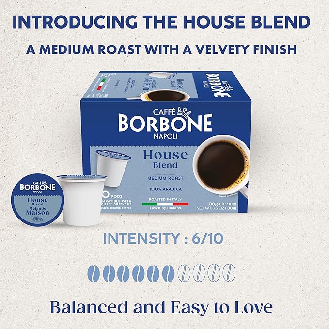Caffè Borbone House Blend Coffee (40 Count) – Medium Roast, 100% Arabica, Roasted in Italy with Rich and Smooth Taste – Single Serve Coffee Pods Compatible with K-Cup Brewers