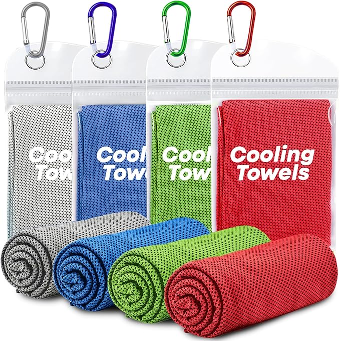 UZIPIN 4 Pack Cooling Towels (40"x 12"), Soft Breathable Gym Towels, Outdoors Ice Towel for Neck and Face, Camp Essentials Microfiber Sweat Towels for Gym, Run, Yoga, Workout, Travel, Climb