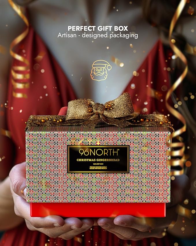 96NORTH Luxury Christmas Candle Gingerbread Scented | Large 3-Wick Jar Candle | Up to 40 Hours Burning Time | 100% Natural Soy Wax | Ideal Christmas Candles Gift
