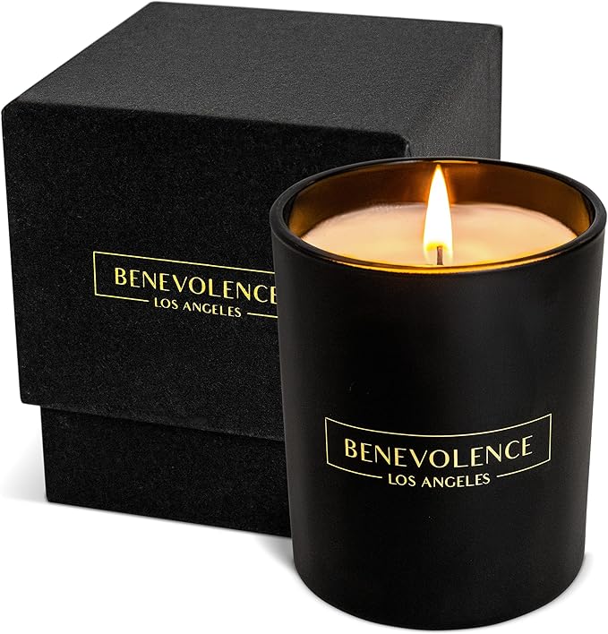 Benevolence LA Lavender, Mint & Sage Scented Candle | Soy Christmas Candles, Black Candle for Home | Holiday Candles Gifts for Women and Men | Home Fragrance | Aromatherapy| 8oz, 45 Hour Burn