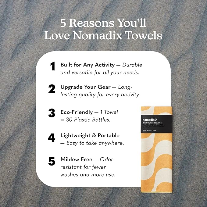 Nomadix Original Towel - Perfect for Beach, Pool, Travel, Camping, Yoga - Made with Recycled Materials - Super Absorbent - Sand Resistant - Copacabana Mango - 72.5x30