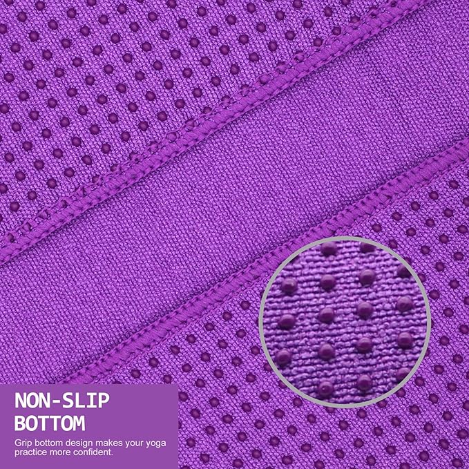Eunzel Yoga Towel,Hot Yoga Mat Towel with Grip Dots Sweat Absorbent Non-Slip for Hot Yoga, Pilates and Workout 24" x72", Purple