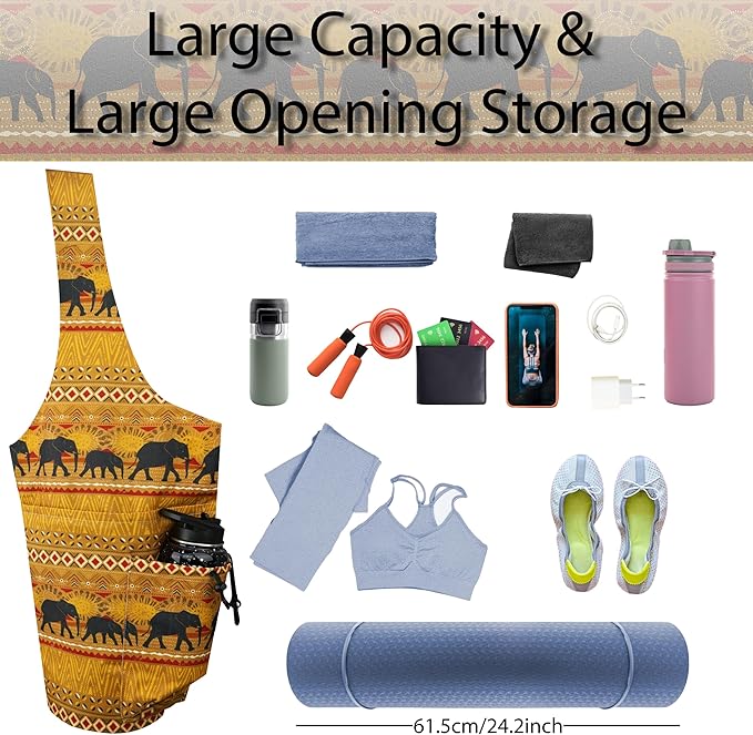 jswuffx Yoga Mat Bag Yoga Tote Bag with Large Waterproof Zipper Pocket and Drawstring Pocket Yoga Mat Bag Carrier Fit Most Size Mats and All You Stuff