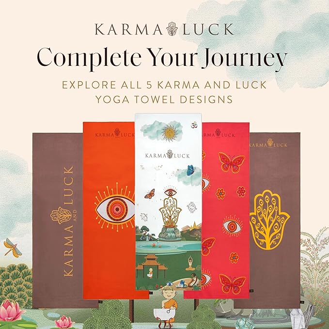 KARMA AND LUCK Grounded Grace Yoga Towel, Rooted Energy for Strength & Balance, Non-Slip Hot Yoga Mat Towel with Silicone Base, Highly Absorbent Terry Suede, 26” x 72”