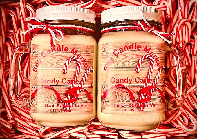 Soy Scented Candles | Handmade & Highly Aromatic Candles Burns Upto 85 Hours in Glass Jar - Perfect for Home Decor, Wedding, Birthday, Dinner (Candy Cane, 16 oz)