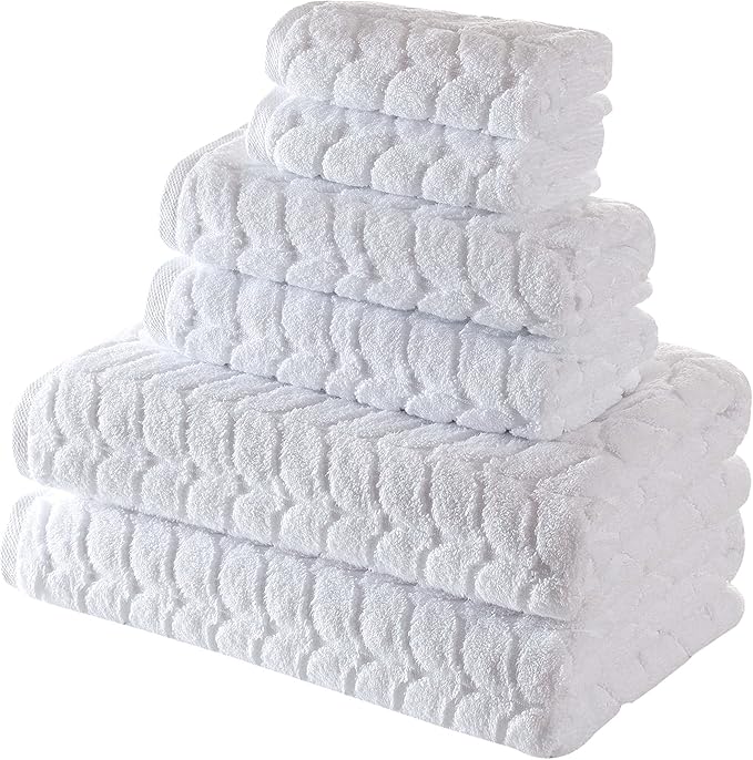 BAGNO MILANO Turkish Bath Towels, Soft Plush Jacquard Luxury Bath Towels, Quick Dry Towel Set (White, 6 pcs Towel Set)