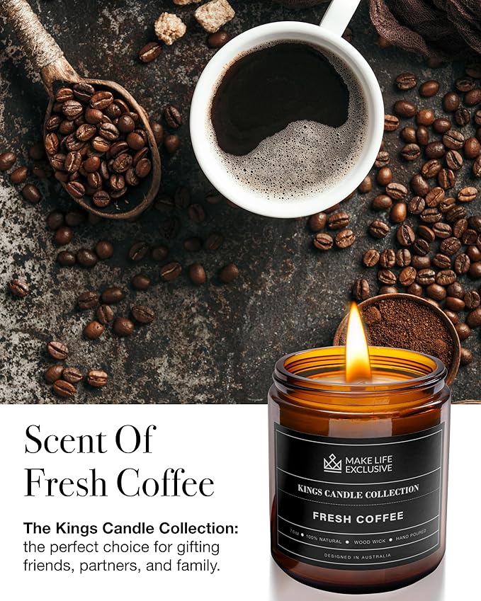 Scented Candles for Men | Fresh Coffee, Smells of Espresso | Wooden Wick, Long Lasting, Masculine Scents | Natural Soy Jar Candle for Home, Bachelor Pad Decor | The Perfect Mens Gift