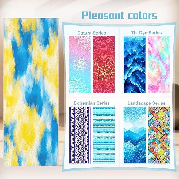 alissgorat Yoga Mat Towel,Hot Yoga Towel High-Definition Pattern,Machine Washable with Ultra-Absorbent Yoga Towels for Hot Yoga Non Slip for Fitness,Exercise,Pilates,72 x 27 in,Blue & Yellow