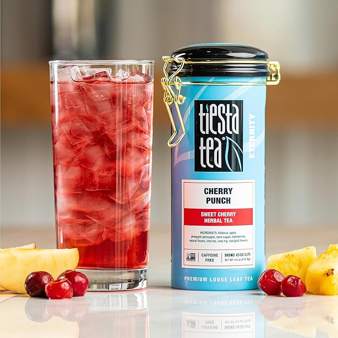 Tiesta Tea - Cherry Punch, Loose Leaf, Sweet Cherry Herbal Drink, Premium Blend, Non-Caffeinated Fruit Tea, Makes Hot or Iced & Up to 50 Cups, 4oz Refillable Tin