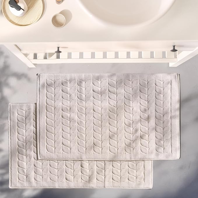 BAGNO MILANO Turkish Bath Towels, Soft Plush Jacquard Luxury Bath Towels, Quick Dry Towel Set (Cream, 2 Pcs Bathmat Set)