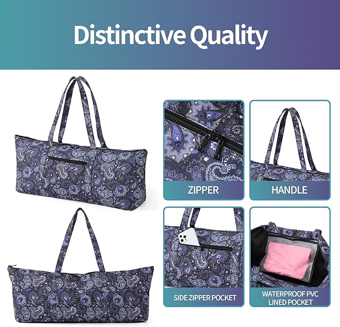 Boulder Bee | Yoga Mat Bag | Large Yoga Mat Carrier with Wet Pocket | Yoga Gifts | Gym Tote Bag for Women