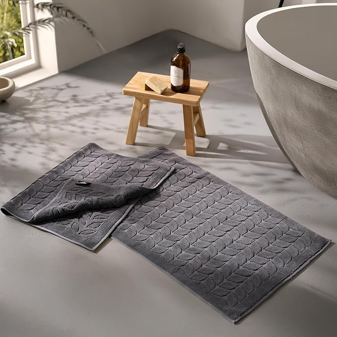 BAGNO MILANO Turkish Bath Towels, Soft Plush Jacquard Luxury Bath Towels, Quick Dry Towel Set (Charcoal, 2 Pcs Bathmat Set)