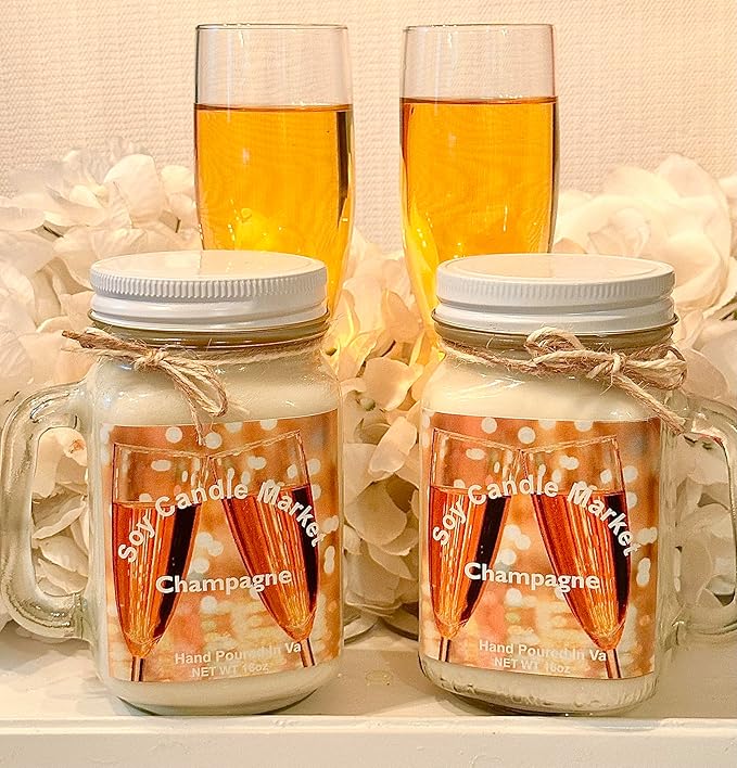 Soy Scented Candles | Handmade & Highly Aromatic Candles Burns Upto 85 Hours in Glass Jar - Perfect for Home Decor, Wedding, Birthday, Dinner (Champagne, 12 oz)