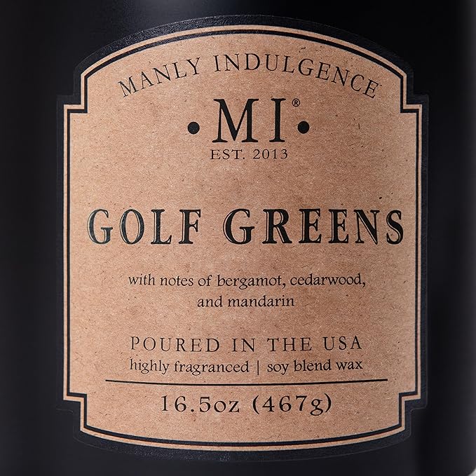 Manly Indulgence Golf Greens Scented Candles for Men, 2 Wick, 16.5 oz, Premium Soy Blend Wax, 60H Burn, Candles for Home Scented - Made in The USA