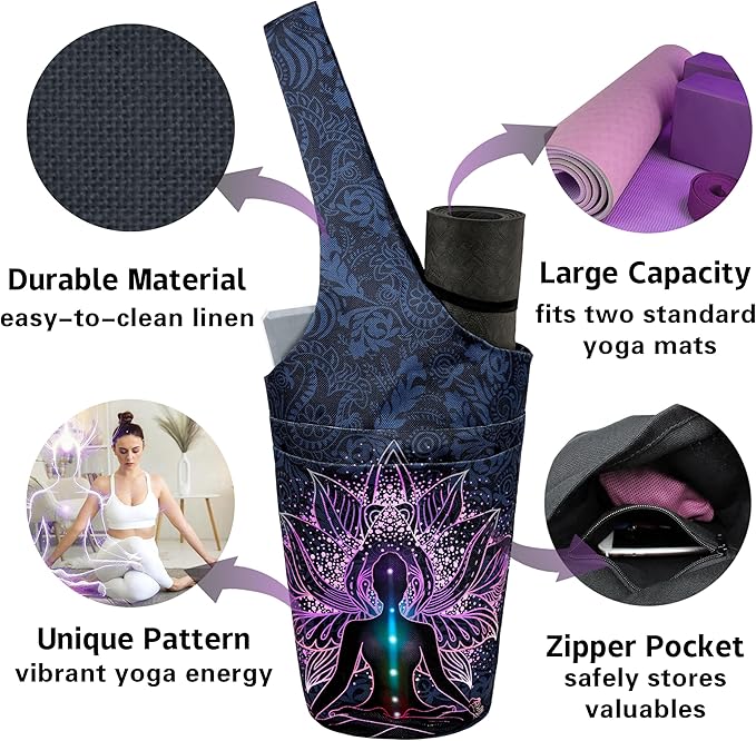 saniwu Yoga Mat Bag Carrier for Women with Side Large Pocket Durable Linen Workout Gym Travel Storage Pilates Mats