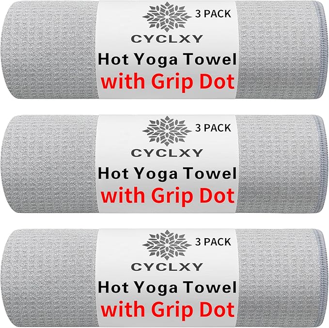 CYCLXY 3 Pack Yoga Mat Towels with Grip Dot, Hot Yoga Towel Non Slip Yoga Mat Towel Non-Slip Sweat Absorbent Anti-Slip Yoga Towel for Bikram,Pilates