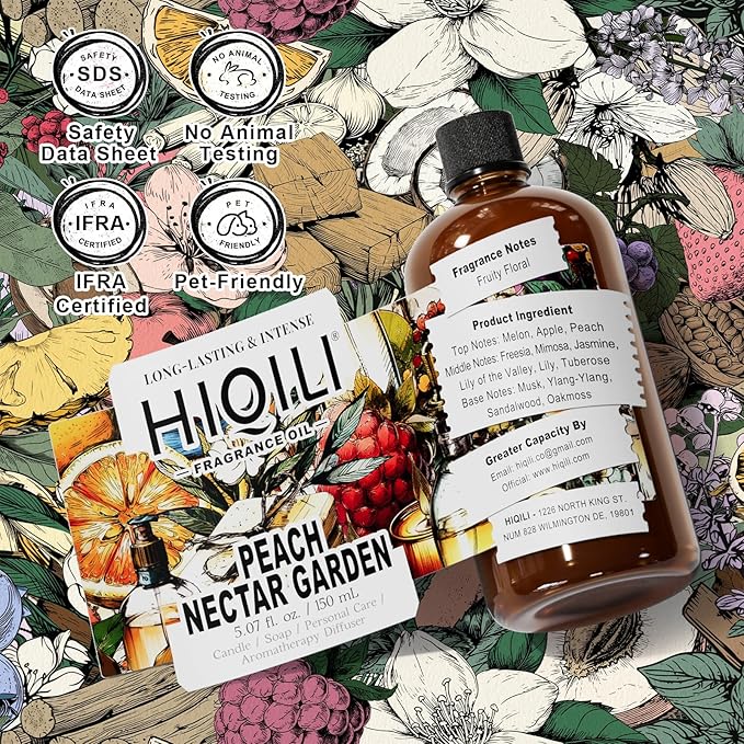 HIQILI Peach Nectar Garden Fragrance Oil for Diffuser, Inspired by Pris.HIL-ton, Candle & Soap Making, Sweet Floral-Fruity Notes, Long-Lasting Scent- 5.07fl oz