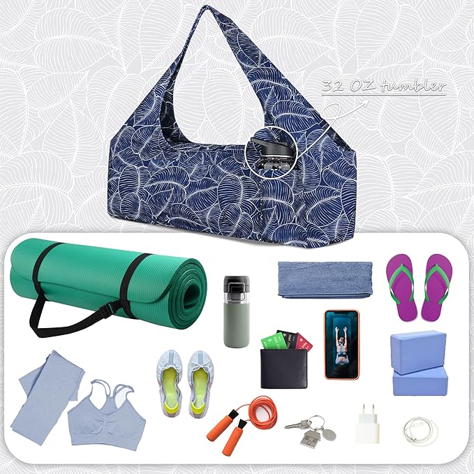 jswuffx Large Yoga Mat Bag Yoga Bags and Carriers Fits All You Stuff Yoga Tote Bag with Yoga Mat Strap, Elastic Pockets and Zipper Pockets