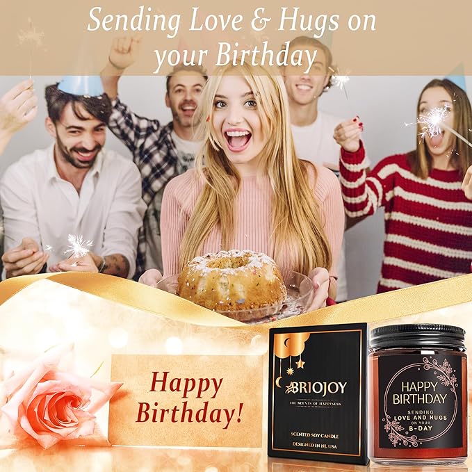Birthday Gifts for Women Men - Sending Love Hugs Bday Candle for Her, Him, Best Friend - Happy Birthday Gifts for Mom Wife Girlfriend Aunt Sister Daughter - Jasmine Relaxing Soy Candle