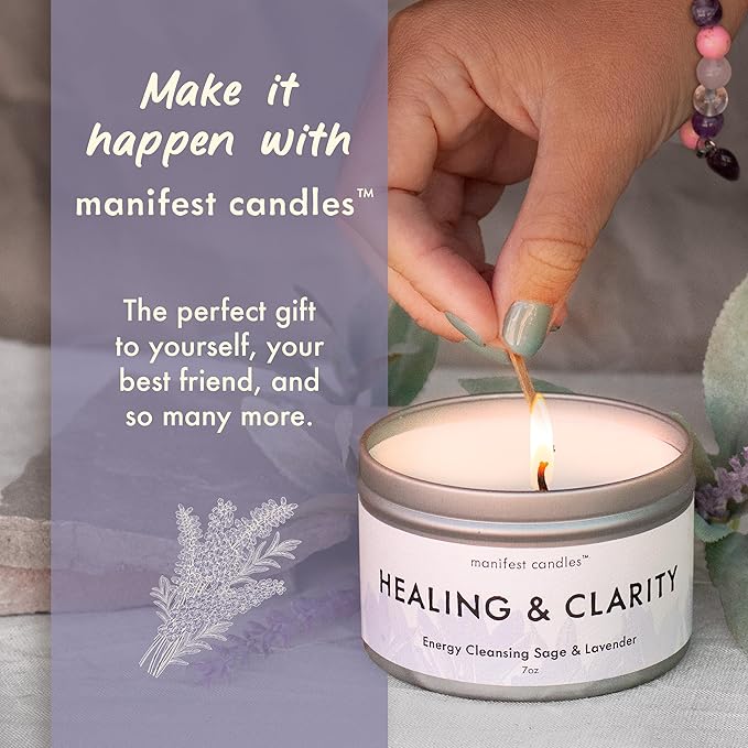 Lavender & Sage Healing Candle with Crystals Bracelet, 45 Hour Burn, Healing Spiritual Gifts for Women and Men, Healing Crystals and Stones, Manifestation Candle, Spiritual