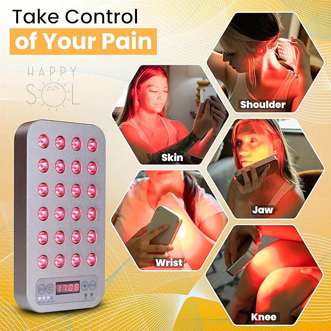 The Mini Go Handheld Red Light Therapy Device, 24 LEDs, 5 Brightness Levels, Adjustable Frequencies, Rechargeable Battery, Red and Infrared Light Therapy, On The Go Light Therapy, Gray