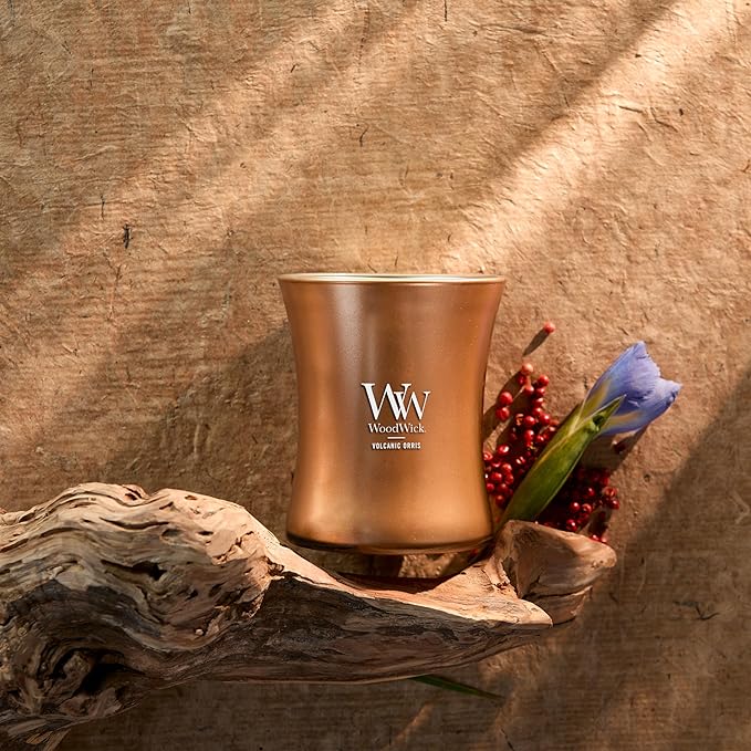 WoodWick Volcanic Orris Holiday Candle Gifts for Women and Men, 9.7 oz Precious Metals Collection with Crackling Wick