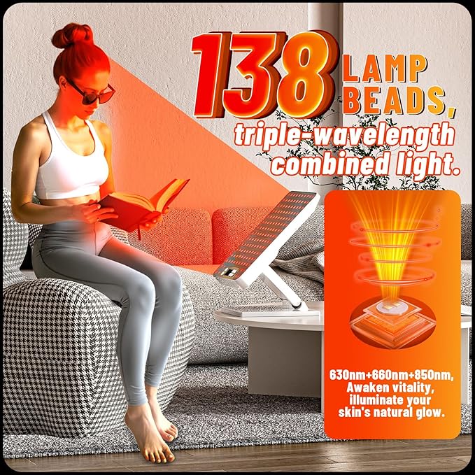Red Light Therapy Device,Portable LED Red Infrared Light Device with 630nm, 660nm & 850nm Combination Light for Face and Body, 9 Adjustable Timer Settings, Adjustable Angle, Includes Goggles,White