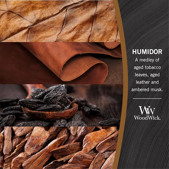 WoodWick Humidor Gifts for Women and Men, 21.5 oz Large Hourglass Candle with Crackling Wick
