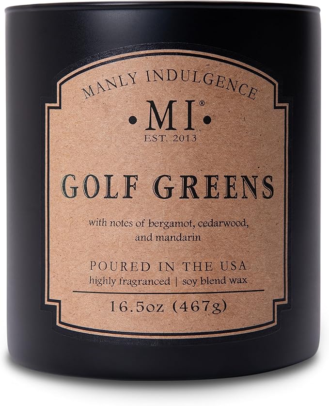 Manly Indulgence Golf Greens Scented Candles for Men, 2 Wick, 16.5 oz, Premium Soy Blend Wax, 60H Burn, Candles for Home Scented - Made in The USA