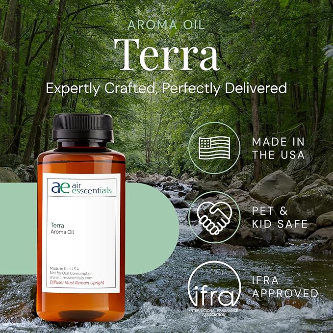 Terra Aroma Oil, Essential Oils Blend for Diffusers & Scent Machines, Upscale Wood & Amber with Citrus Accents, Aromatherapy, Cold Air Diffuser Compatible, 300 mL