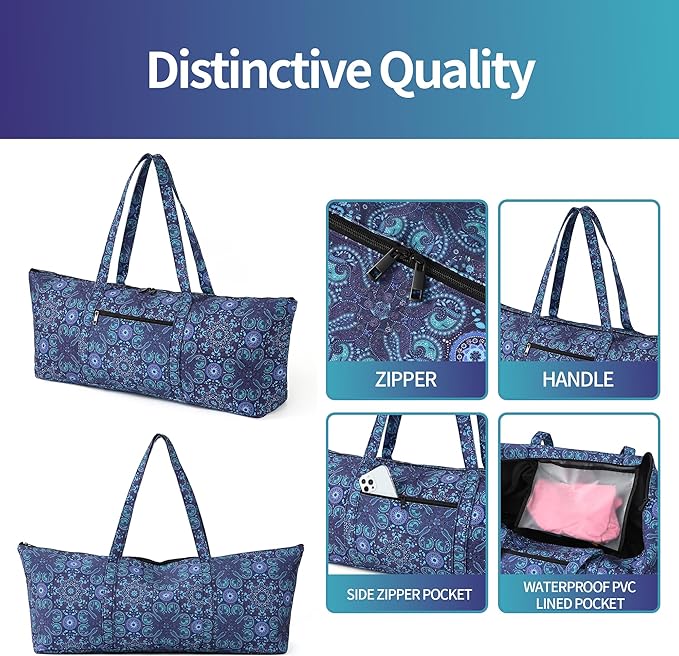 Boulder Bee | Yoga Mat Bag | Large Yoga Mat Carrier with Wet Pocket | Yoga Gifts | Gym Tote Bag for Women