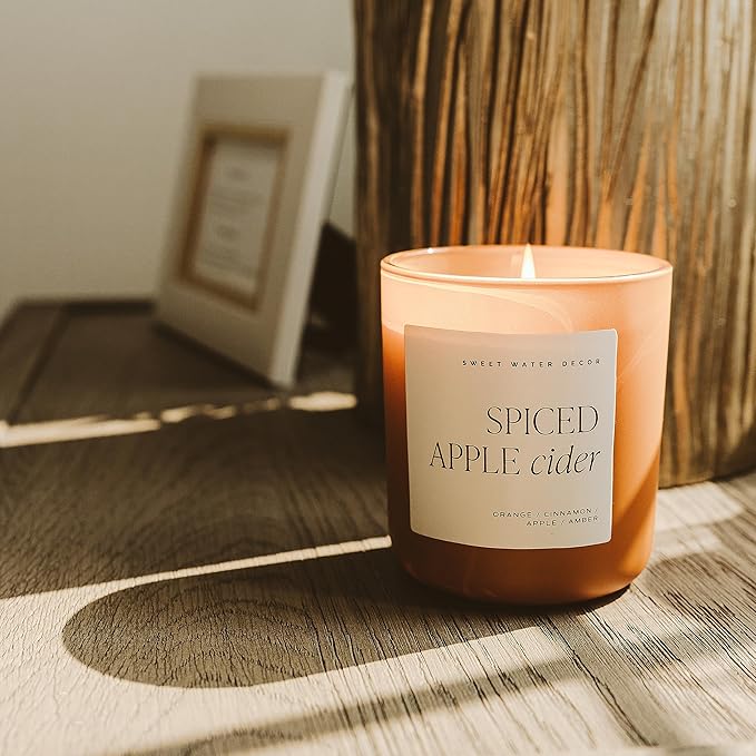 Sweet Water Decor Spiced Apple Cider Soy Candle | Orange, Lemon, and Cinnamon Scented Candle for Home | 15oz Orange Jar, 70+ Hour Burn Time, Made in The USA