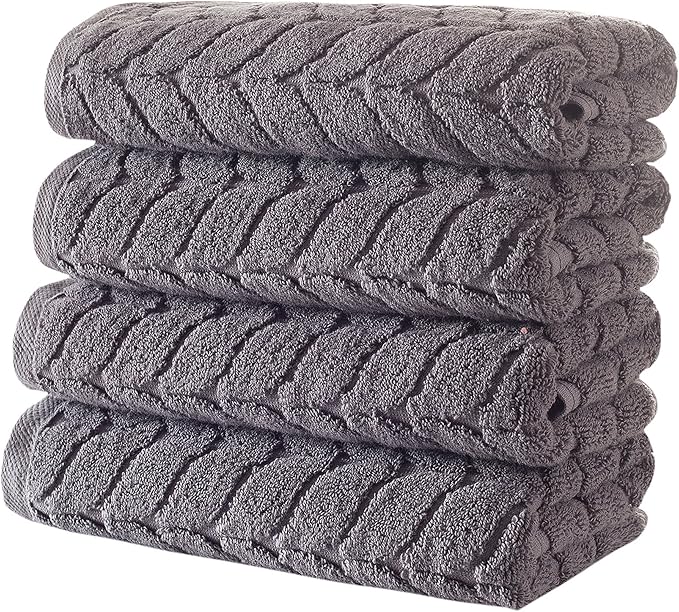 BAGNO MILANO Turkish Bath Towels, Soft Plush Jacquard Luxury Bath Towels, Quick Dry Towel Set (Grey, 4 Pcs Hand Towel Set)