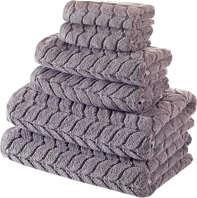 BAGNO MILANO Turkish Bath Towels, Soft Plush Jacquard Luxury Bath Towels, Quick Dry Towel Set (Grey, 6 pcs Towel Set)