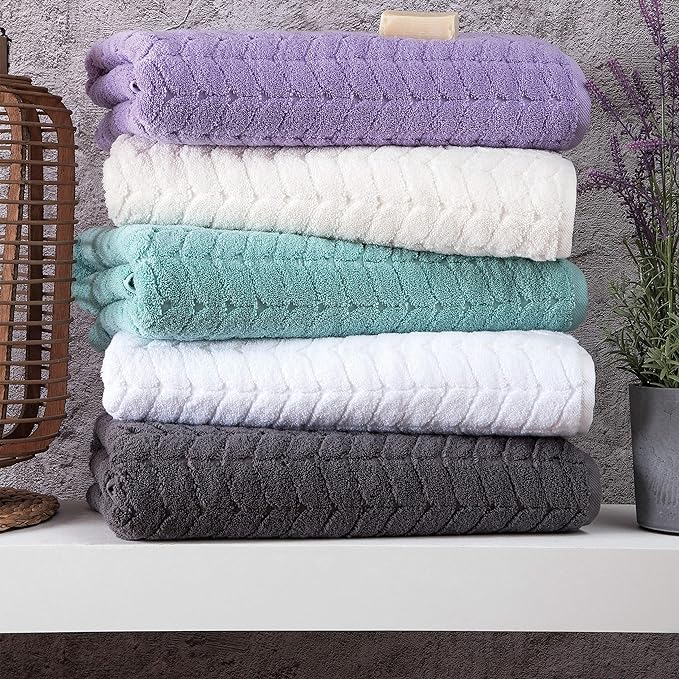 BAGNO MILANO Turkish Bath Towels, Soft Plush Jacquard Luxury Bath Towels, Quick Dry Towel Set (Lavender, 4 Pcs Hand Towel Set)
