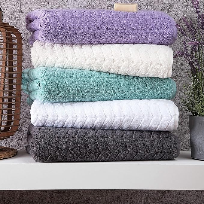 BAGNO MILANO Turkish Bath Towels, Soft Plush Jacquard Luxury Bath Towels, Quick Dry Towel Set (Lavender, 6 pcs Towel Set)