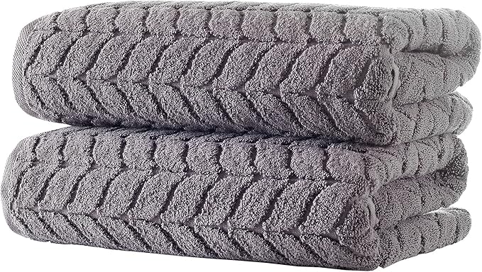 BAGNO MILANO Turkish Bath Towels, Soft Plush Jacquard Luxury Bath Towels, Quick Dry Towel Set (Grey, 2 pcs Bath Towel Set)